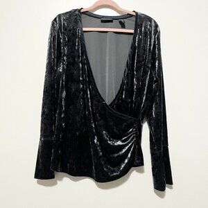 Ideology Womens Crushed Velvet Wrap Top 1X Blue Whimsigoth Witchy Glam Party